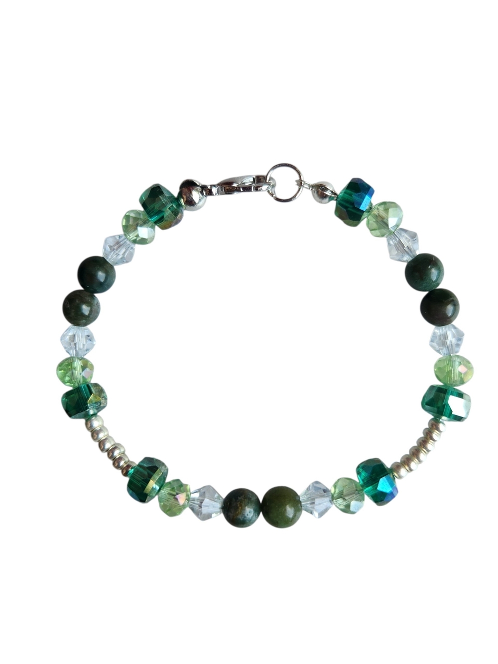 Green Crystal & Indian Agate Beaded Bracelet